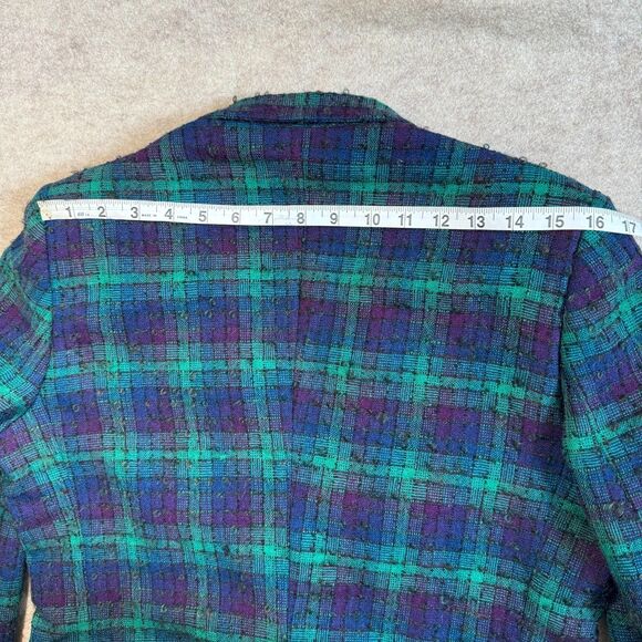 Vtg 60s/70s Green Plaid Bouclé Wool Blazer Women’s 10 (fits S/M) Old Money Artsy - Picture 9 of 9